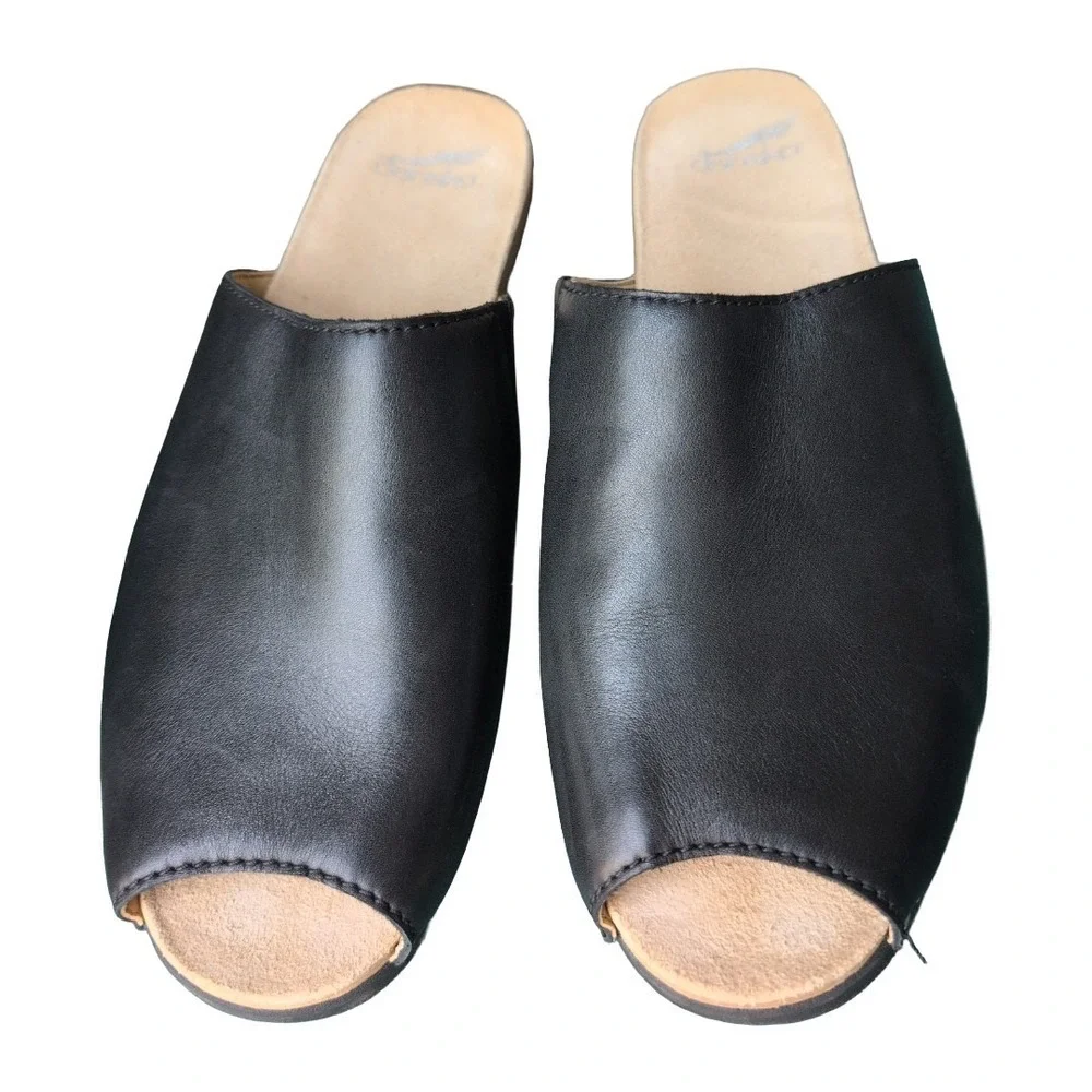 Dansko Ravyn Black Peep Toe Slide Sandals Women's Size EU 41 US 10 Comfort
